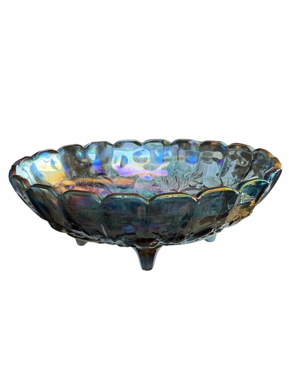 Vintage Indiana Carnival Glass Iridescent Large Oval Footed Fruit Bowl